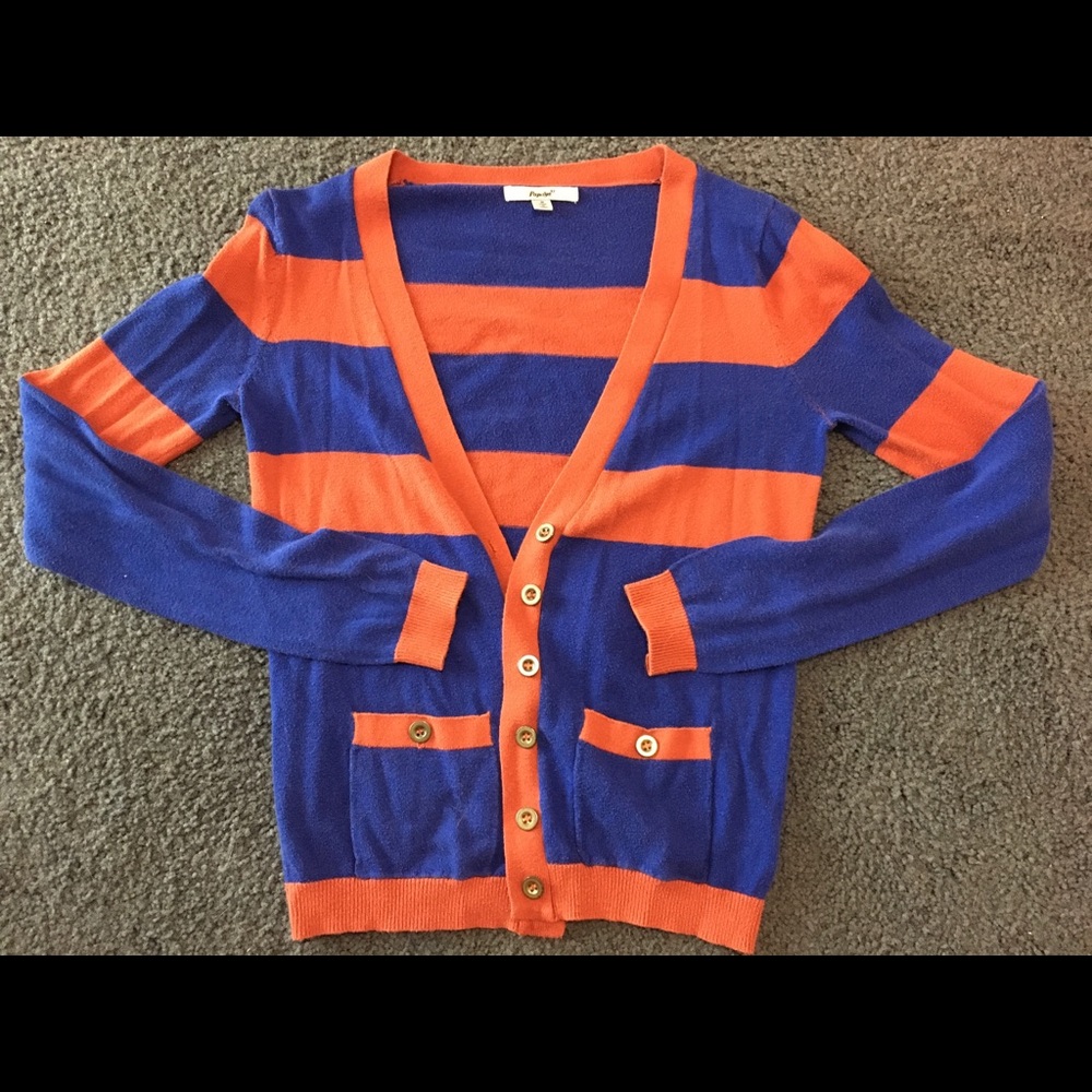 Blue Cardigan with Mahogany Stripes